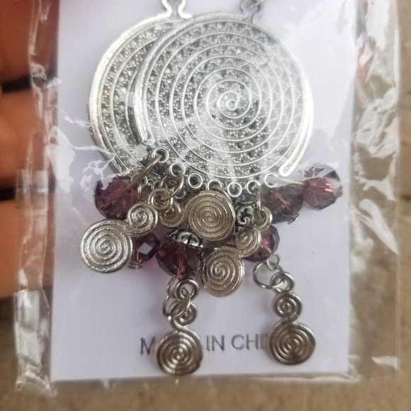 Purple beads Chandelier earrings NWT - Picture 4 of 6